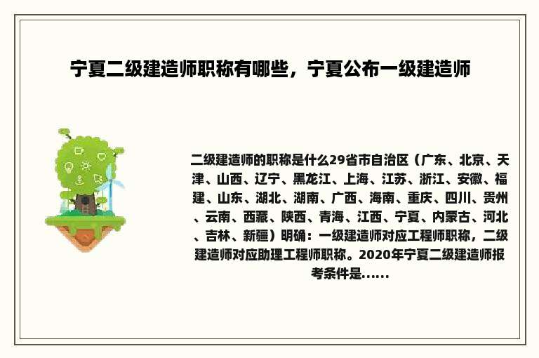 宁夏二级建造师职称有哪些，宁夏公布一级建造师