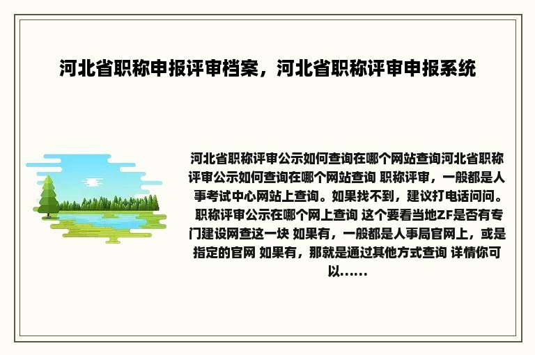 河北省职称申报评审档案，河北省职称评审申报系统