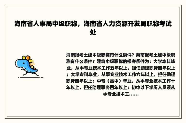 海南省人事局中级职称，海南省人力资源开发局职称考试处