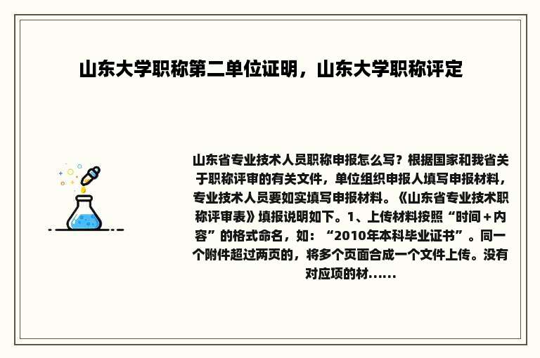 山东大学职称第二单位证明，山东大学职称评定
