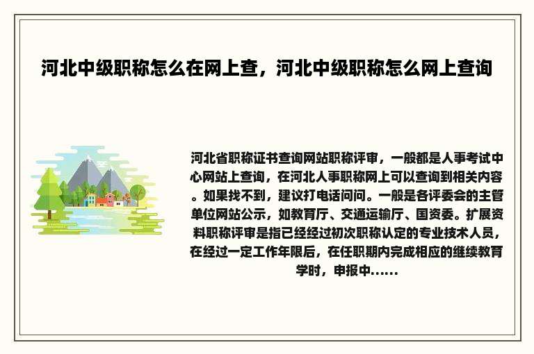 河北中级职称怎么在网上查，河北中级职称怎么网上查询