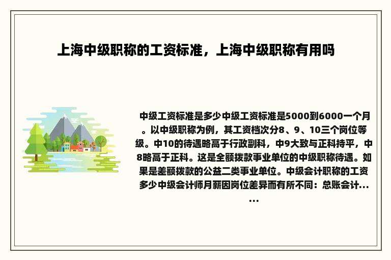 上海中级职称的工资标准，上海中级职称有用吗