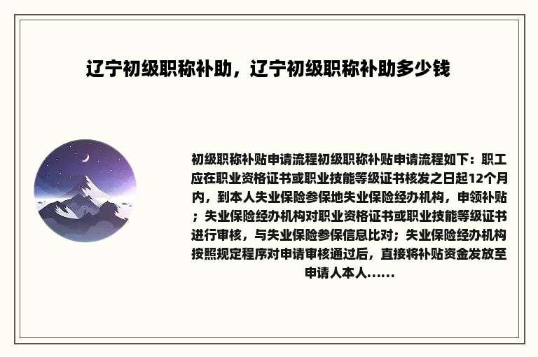 辽宁初级职称补助，辽宁初级职称补助多少钱