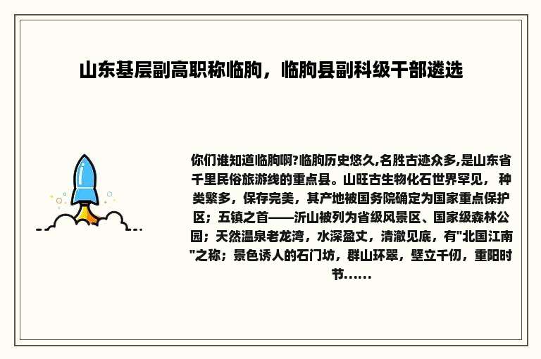 山东基层副高职称临朐，临朐县副科级干部遴选