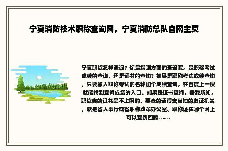 宁夏消防技术职称查询网，宁夏消防总队官网主页