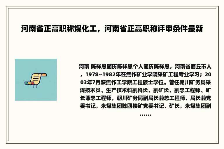 河南省正高职称煤化工，河南省正高职称评审条件最新