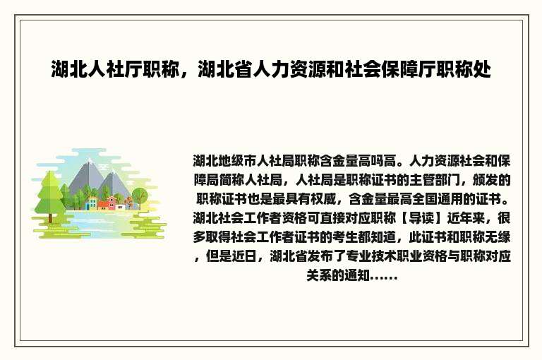 湖北人社厅职称，湖北省人力资源和社会保障厅职称处