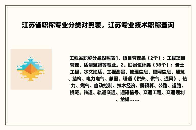江苏省职称专业分类对照表，江苏专业技术职称查询