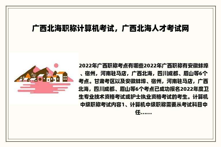 广西北海职称计算机考试，广西北海人才考试网