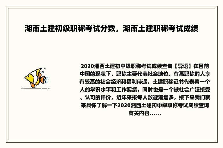 湖南土建初级职称考试分数，湖南土建职称考试成绩