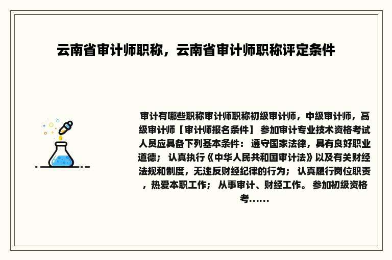 云南省审计师职称，云南省审计师职称评定条件