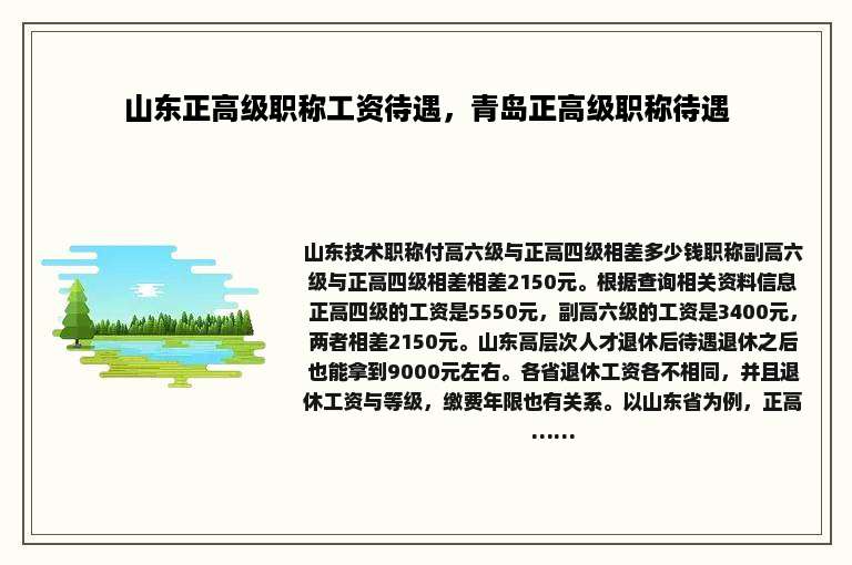 山东正高级职称工资待遇，青岛正高级职称待遇
