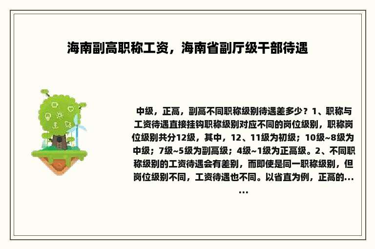海南副高职称工资，海南省副厅级干部待遇