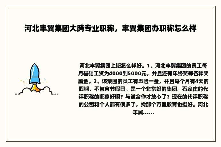 河北丰翼集团大跨专业职称，丰翼集团办职称怎么样