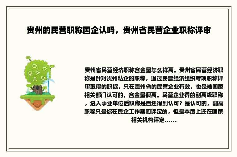 贵州的民营职称国企认吗，贵州省民营企业职称评审