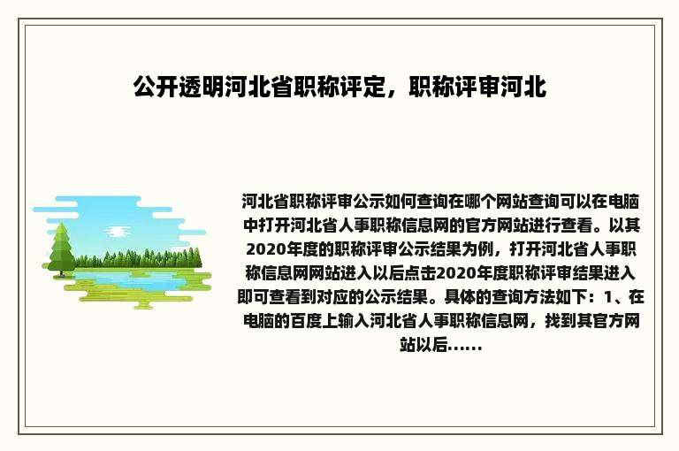 公开透明河北省职称评定，职称评审河北