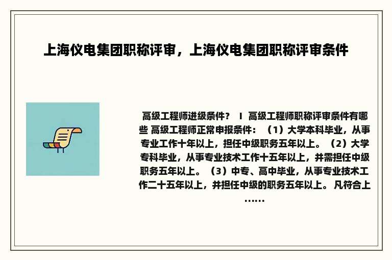 上海仪电集团职称评审，上海仪电集团职称评审条件