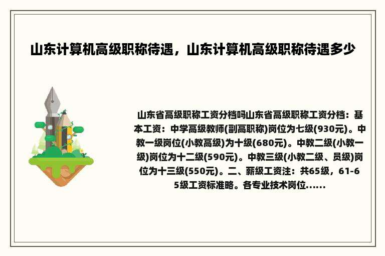 山东计算机高级职称待遇，山东计算机高级职称待遇多少