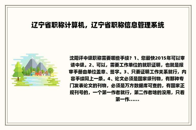 辽宁省职称计算机，辽宁省职称信息管理系统