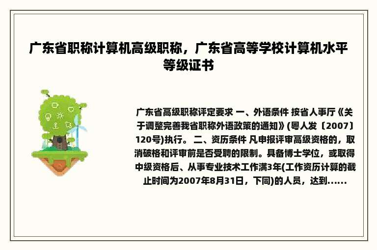 广东省职称计算机高级职称，广东省高等学校计算机水平等级证书