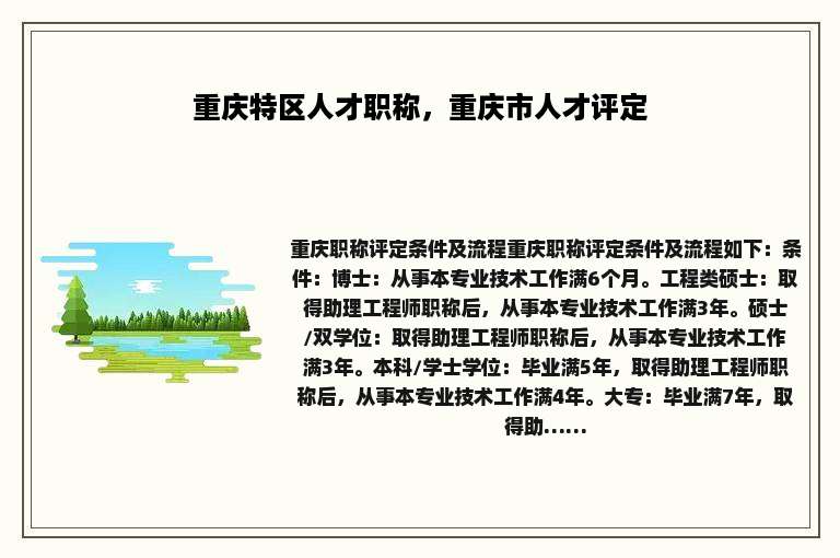 重庆特区人才职称，重庆市人才评定