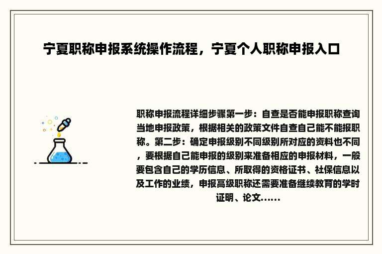 宁夏职称申报系统操作流程，宁夏个人职称申报入口
