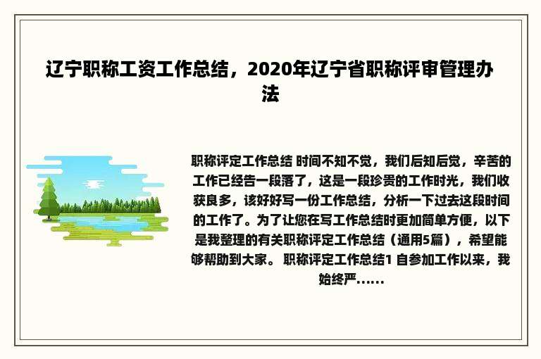 辽宁职称工资工作总结，2020年辽宁省职称评审管理办法