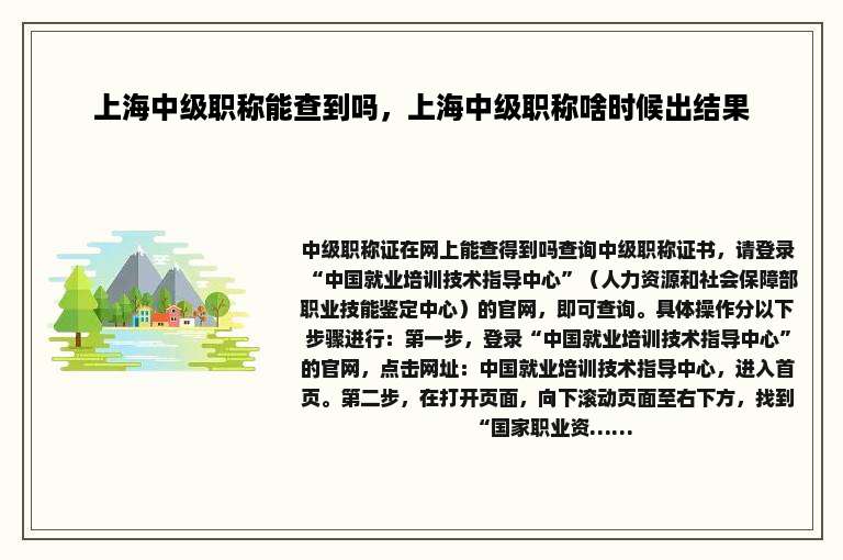 上海中级职称能查到吗，上海中级职称啥时候出结果