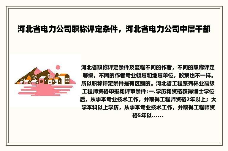 河北省电力公司职称评定条件，河北省电力公司中层干部