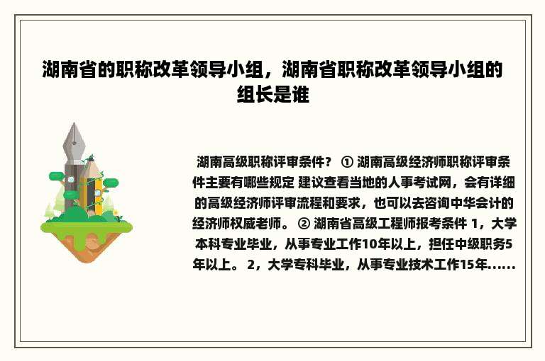 湖南省的职称改革领导小组，湖南省职称改革领导小组的组长是谁