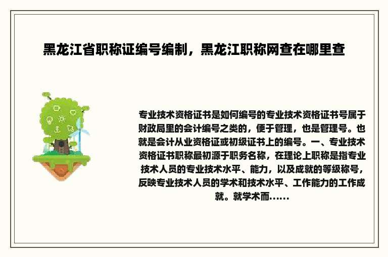 黑龙江省职称证编号编制，黑龙江职称网查在哪里查