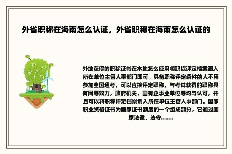 外省职称在海南怎么认证，外省职称在海南怎么认证的