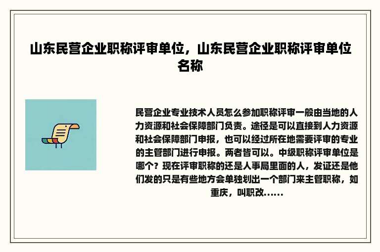 山东民营企业职称评审单位，山东民营企业职称评审单位名称