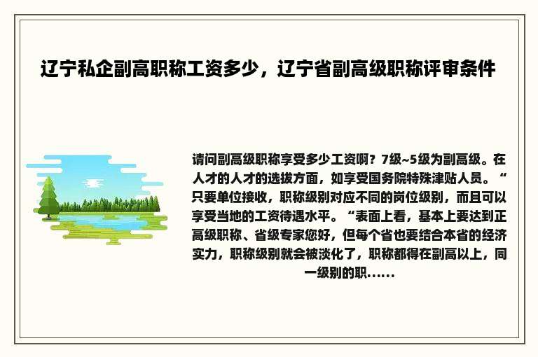 辽宁私企副高职称工资多少，辽宁省副高级职称评审条件