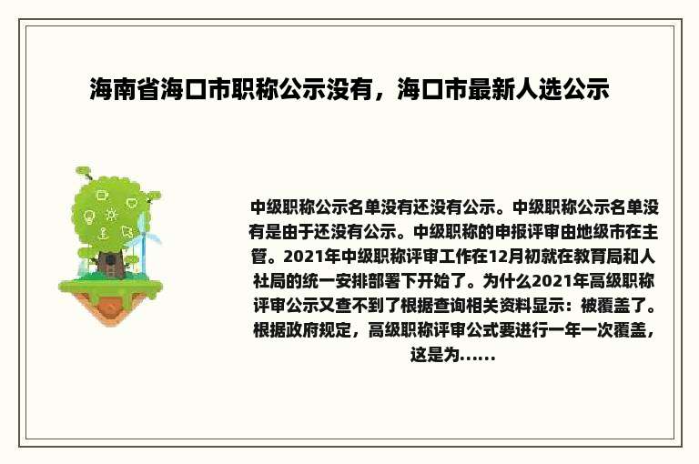 海南省海口市职称公示没有，海口市最新人选公示