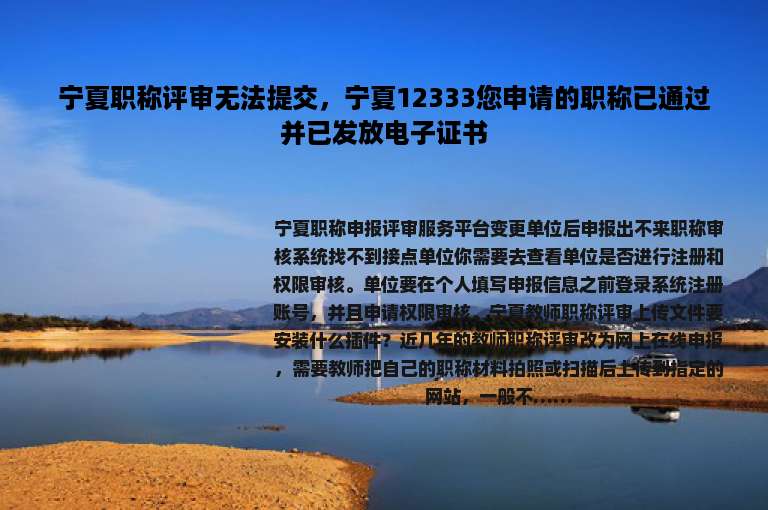 宁夏职称评审无法提交，宁夏12333您申请的职称已通过并已发放电子证书