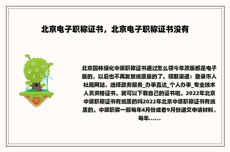 北京电子职称证书，北京电子职称证书没有