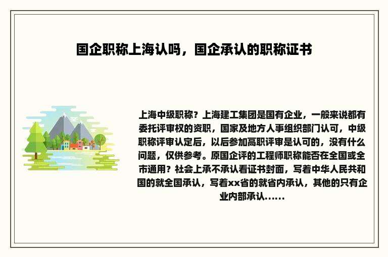 国企职称上海认吗，国企承认的职称证书