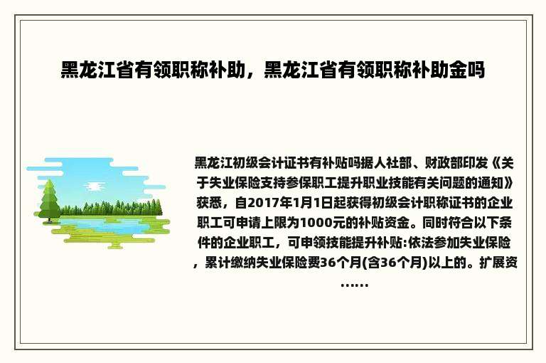 黑龙江省有领职称补助，黑龙江省有领职称补助金吗