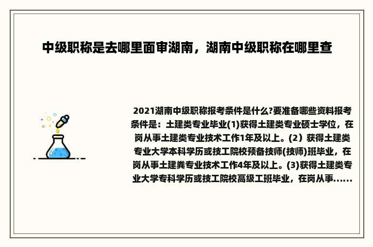 中级职称是去哪里面审湖南，湖南中级职称在哪里查