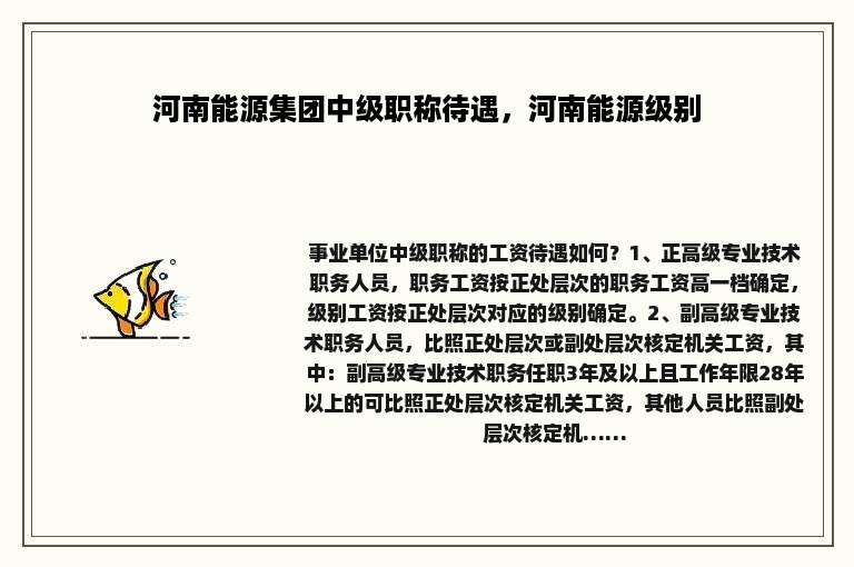 河南能源集团中级职称待遇，河南能源级别