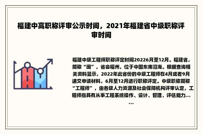 福建中高职称评审公示时间，2021年福建省中级职称评审时间