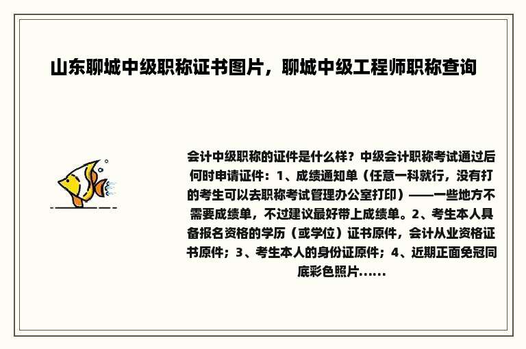 山东聊城中级职称证书图片，聊城中级工程师职称查询