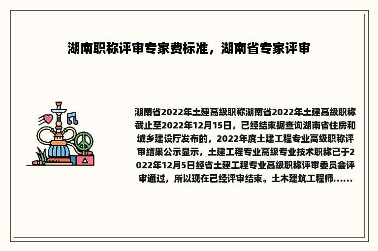 湖南职称评审专家费标准，湖南省专家评审