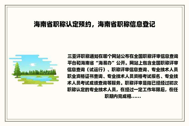 海南省职称认定预约，海南省职称信息登记