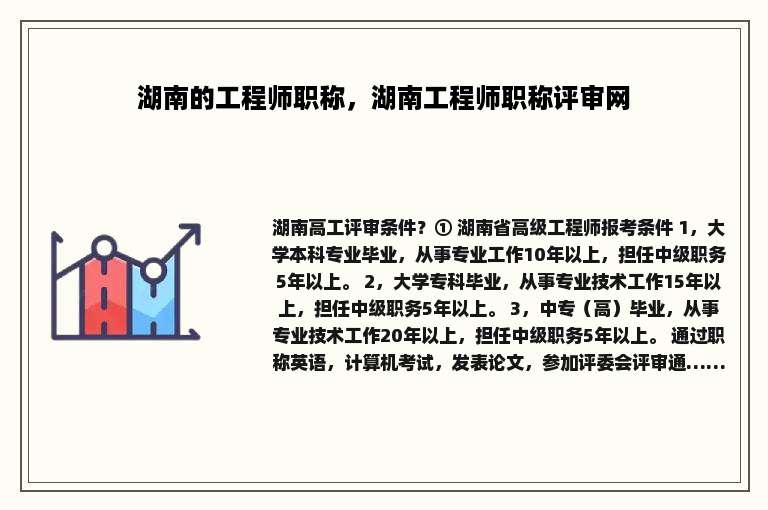 湖南的工程师职称，湖南工程师职称评审网