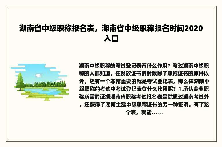 湖南省中级职称报名表，湖南省中级职称报名时间2020入口