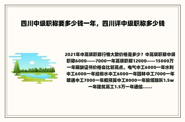 四川中级职称要多少钱一年，四川评中级职称多少钱