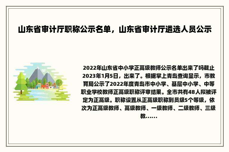 山东省审计厅职称公示名单，山东省审计厅遴选人员公示