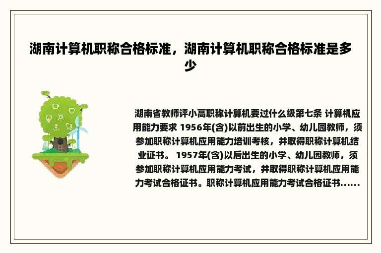 湖南计算机职称合格标准，湖南计算机职称合格标准是多少